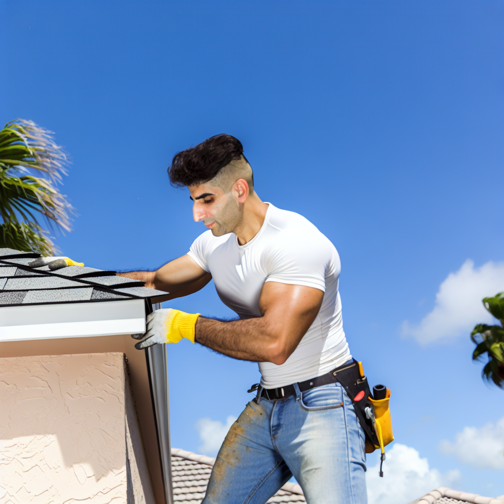 a man wearing gloves and holding a roof